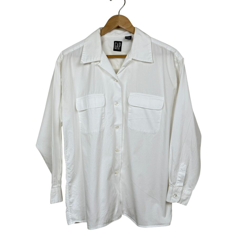 Vintage Gap Cotton Button Down Shirt White Medium 90s Minimal Utility Workwear